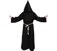 Kitimi Costume Monaco Nero, Costume Frate Uomo, Costume da Prete per Adulto, Monaco Costume Sacerdote, Mantello Medievale Uomo con Cappuccio, Costume Carnevale Uomo per Halloween