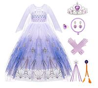 Kitimi Elsa Vestito Ragazze Principessa Bambina Costume con Corona Guanti Treccia Anello, Elsa Vestito ragazzaper da Festa di Compleanno Carneval Cosplay Party Halloween Natale