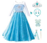 Kitimi Vestito Principessa Bambina Elsa Ragazze Costume con Corona Guanti Bacchetta Treccia Set Froze Fantasia Vestito ragazzaper da Festa di Compleanno Carneval Cosplay Party Halloween Natale