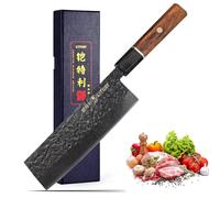 Kitory Coltello per verdure giapponese Nakiri & Usuba 16,5 cm - Coltello da cucina professionale affilato con manico elegante in legno nero e inserto in gomma rossa