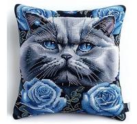 kitphoenix Cuscino da Ricamare Punto Croce Animale Gatto Kit Punto Croce da Ricamare 40x40cm Cuscino Ricamato a Mano con Punto Croce Set Fai da te per Adulti Principianti per Arredamento Casa