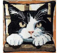 kitphoenix Cuscino Punto Croce da Ricamare Gatto Punto Croce Kit da Ricamare 40x40cm Cuscino Ricamato a Mano con Punto Croce Set Fai da te per Adulti Principianti per Arredamento Casa