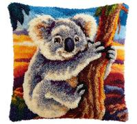 Kitquiver Animale Diy Latch Hook Kit Koala Sull'Albero Kit Tappeto Fai Da Te Con Uncinetto Per Principianti,Ricamo Su Tela Per Cuscini Per Adulti 17x17In