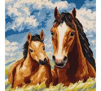 Kitquiver Kit Cuscino A Punto Croce Animale Cavallo Copricuscino Arazzo Fai Da Te,Kits Per Cuscino A Punto Croce Per Arredamento Casa,Kit Per Ricamo Per Principianti 17x17in