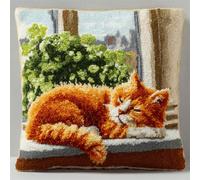 Kitquiver Kit Mezzo Punto Ricamo Gatto Animale Da Davanzale Kit Fai Da Te Con Uncinetto,Cuscino Stampato,Filato,Uncinettos E Kits Federa,Tappeto,Decorazione Per La Casa 43x43cm