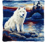 Kitquiver Latch Hook Pillow Kit Anime Lupo Bianco Animale Kit Fai Da Te Con Gancio Per Cuscino,Decorazione Per La Casa,Kits Per Cuscini Ricamati,Set Per Ricamo Per Principianti Adulti 17x17In