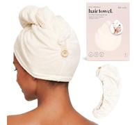 Kitsch - Asciugamano per capelli in microfibra satinata, super assorbente, ad asciugatura rapida, anti-crespo, per capelli lunghi e corti, fascia per capelli, avorio