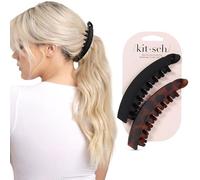 Kitsch Banana Clip - Fermagli per capelli in stile retrò anni '80 per donne, sicuri e resistenti, senza pieghe, per acconciature, code di cavallo e acconciature raccolte - Nero e tortora, 2 pezzi