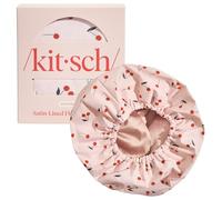 Kitsch Cuffia da doccia di lusso da donna, riutilizzabile, impermeabile, con fodera in raso flessibile, grande, antiscivolo, ad asciugatura rapida, regolabile, elegante cuffia per capelli lunghi e