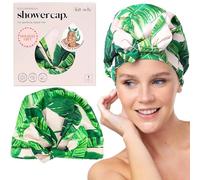 Kitsch Cuffia Doccia Lusso Donna Impermeabile e Riutilizzabile - Cuffia Doccia Grande Antiscivolo Asciugatura Rapida per Capelli Lunghi e Corti - Design Comodo e Elegante - Palm Leaves