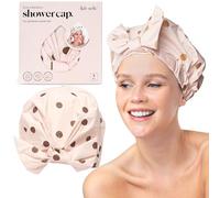 Kitsch Cuffia Doccia Lusso Donna Impermeabile e Riutilizzabile - Cuffia Doccia Grande Antiscivolo Asciugatura Rapida per Capelli Lunghi e Corti - Design Comodo ed Elegante - Blush Dot