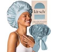 Kitsch Cuffia in raso XL per dormire, più morbida della seta, da donna, vestibilità sicura, cuffia da notte regolabile per capelli ricci e testurizzati, previene rotture, grovigli e diradamenti, blu