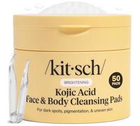 Kitsch Dischetti detergenti all'acido kojico con curcuma e cica per levigare, rinfrescare e tonificare la pelle - Dischetti esfolianti e illuminanti in cotone pre-imbevuti per viso e corpo - 50 pezzi