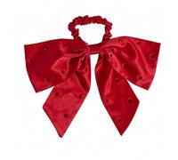 Kitsch Elastici in raso da donna, fiocco con borchie di strass, più morbidi degli elastici in seta, fiocco rosso per coda di cavallo, per ragazze, regalo ideale per donne e calze