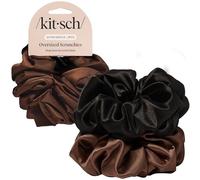 Kitsch Elastici oversize in raso riciclato, grandi elastici per capelli da donna, elastici per capelli ecologici e supporti per coda di cavallo, nero e cioccolato, 2 pezzi