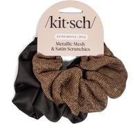 Kitsch Elastici per capelli in rete metallica e raso da donna, in tessuto riciclato per una presa sicura, comoda da indossare, più morbidi degli elastici in seta, per tutti i tipi di capelli, nero e
