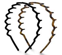 Kitsch Fasce per capelli a zig zag da donna antiscivolo, accessori alla moda per stili di schiena slicked, comoda fascia a pettine con denti, in plastica riciclata, tartaruga e fascia nera, 2 pezzi