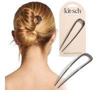Kitsch Forcina per capelli francese in metallo, da donna, per chignon, per acconciature semplici, perfetta per capelli lunghi e spessi, ematite