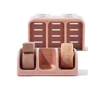 Kitsch Portasapone autodrenante per doccia, supporto in plastica riciclata per shampoo, balsamo e bagnoschiuma, elegante portasapone da doccia per 3 barre con ventose rimovibili