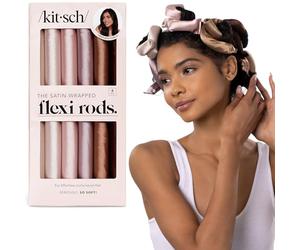 Kitsch Rullo Satinato Senza Calore - Bigodini Senza Calore per Ricci da Notte, Bigodini Morbidi da Dormire, Senza Calore per Capelli Corti e Lunghi, 6 Pezzi - Legno di Rosa.
