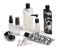 Kitsch Set 11 Bottiglie da Viaggio per Cosmetici - Nero e Avorio | Kit viaggio per shampoo, balsamo e altro, contenitori ricaricabili da viaggio a prova di perdite