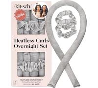 Kitsch Set arricciacapelli in raso senza calore da 86,4 cm e 2 elastici in raso, comodi bigodini per dormire senza effetto crespo, senza danni da calore, argento