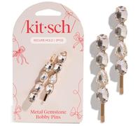 Kitsch Set di 2 forcine in metallo con pietre preziose, colore: bianco