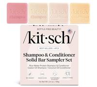 Kitsch Set di campioni 4 pezzi: Barra di shampoo di riso, Bar di shampoo all'olio di riccino per la crescita, Barra condizionatore umettante profonda di olio di cocco
