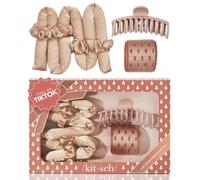 Kitsch Set regalo per acconciature in raso senza calore, set da 5 pezzi di arricciacapelli senza calore in raso, rullo termico in ceramica e clip a artiglio, set regalo per capelli, accessori per lo