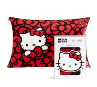 Kitsch x Hello Kitty, Federa in raso per bambini con cerniera, rinfrescante, per capelli e pelle, dimensioni standard (48 x 66 cm), motivo mare di fiocchi