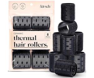 KitschBigodini termici in ceramica per capelli da donna - Bigodini autobloccanti - Per la notte - Bigodini grandi volumizzanti per capelli corti e lunghi, neri, 8 pezzi