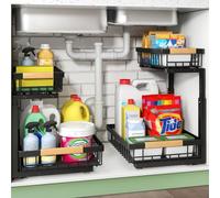 Kitstorack Organizer Sottolavello in Metallo a 2 Livelli - Ripiano Estraibile Multiuso per Cucina e Bagno