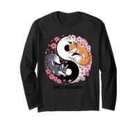 Kitsune Fox, fiori giapponesi, Kawaii e Kitsune Maglia a Manica