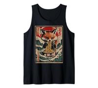 Kitsune Fox Mangiare Ramen Noodles Onda Giapponese Ukiyo-e Canotta