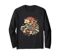 Kitsune Koi Japanese Wave Mitico Volpe Pesce Maglia a Manica