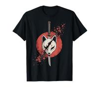 Kitsune Mask with Katana Japanese Kumiho Fox Design Maglietta