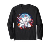 Kitsune Volpe A Nove Cazze Folklore Giapponese Sakura Maglia a Manica