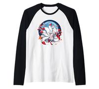 Kitsune Volpe A Nove Cazze Folklore Giapponese Sakura Maglia con Maniche Raglan