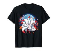 Kitsune Volpe A Nove Cazze Folklore Giapponese Sakura Maglietta