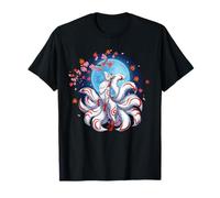 Kitsune Volpe A Nove Cazze Folklore Giapponese Sakura Maglietta