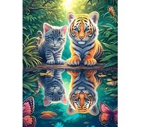 Kitten And Tiger Cub Reflected in A Magical Forest Pond Rompicapo 500 Pezzi Leonardo Da Vinci Per Adulti Wildlife Pet Cute Cartone Rigido Ultima Cena Per Collezione E Regalo Da Passatempo Migliore Ve