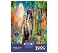 Kitten by River 1000 Pezzi Cat in Moonlit Enchanted Forest Puzzle Giocattoli Puzzle Giochi Decorazione Della Famiglia Per Bambini E Adulti Regali Regalo Educativo 38x26cm/1000pcs