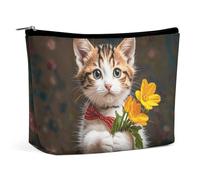Kitten Hugging A Flower Cosmetic Bag with Ziplet Large Toiletry Bag for Wom