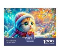 Kitten in Winter Hat by Snowy Window with Blooms Puzzle Da 1000 Pezzi Cute Pet Cat Giochi Di Puzzle Per La Famiglia Per Tutte Le Età 52x38cm/1000pcs