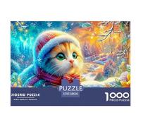 Kitten in Winter Hat by Snowy Window with Blooms Puzzle Da 1000 Pezzi Cute Pet Cat Gioco Di Allenamento Mentale Per Adulti E Bambini 38x26cm/1000pcs