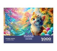 Kitten near Easter Eggs, Blooming Window Scene Puzzle Da 1000 Pezzi Cute Pet Cat Divertimento Familiare, Adulti E Bambini 52x38cm/1000pcs
