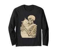 Kitten Pet Skeleton Hugging Cat Graphic Halloween Maglia a Manica