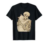 Kitten Pet Skeleton Hugging Cat Graphic Halloween Maglietta