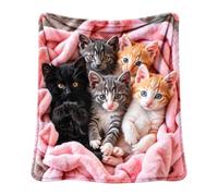 Kitten Print Flannel Blanket, Soft Cat Throw For Sofa Bed, 150x200cm | Cute Cat Pattern, Lightweight Plush Fabric, Warm Comfortable Cover For Reading, Movie Nights, Bedroom, Living Room, Couch,