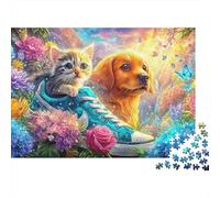 Kitten & Puppy in Flowers, One in Blue Boot Puzzle Da 1000 Pezzi Cute Cat Ottimo Regalo Per Bambini E Adulti 38x26cm/1000pcs